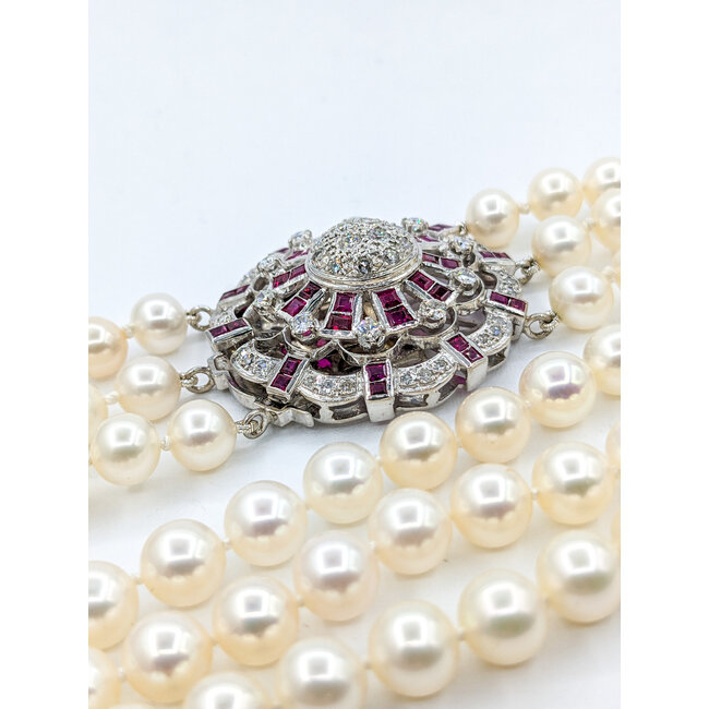 Necklace 1.51ctw Round Diamonds 1.60ctw/7.5mm Pearl Ruby 14kw
