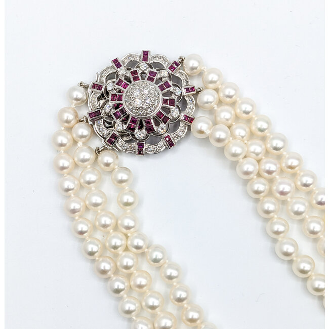 Necklace 1.51ctw Round Diamonds 1.60ctw/7.5mm Pearl Ruby 14kw