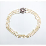  Necklace 1.51ctw Round Diamonds 1.60ctw/7.5mm Pearl Ruby 14kw