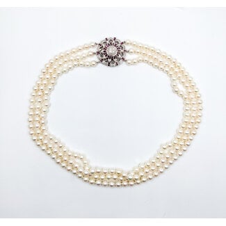 Necklace 1.51ctw Round Diamonds 1.60ctw/7.5mm Pearl Ruby 14kw