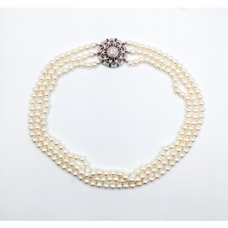 Necklace 1.51ctw Round Diamonds 1.60ctw/7.5mm Pearl Ruby 14kw