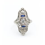  Ring Art Deco .50ctw Old European Diamonds Synthetic Sapphires 18kw Sz5 223090054