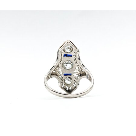 Ring Art Deco .50ctw Old European Diamonds Synthetic Sapphires 18kw Sz5 223090054