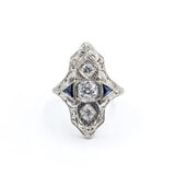  Ring Art Deco .50ctw Round Diamonds Synthetic Sapphires 18kw Sz6 223090052
