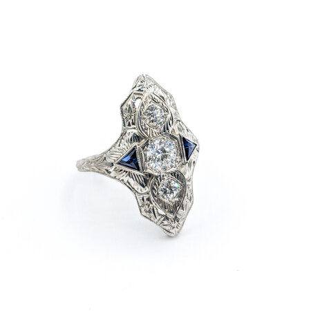 Ring Art Deco .50ctw Round Diamonds Synthetic Sapphires 18kw Sz6 223090052