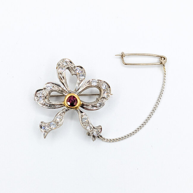 Brooch Vintage Ribbon .50ctw Round Diamonds .15ct Ruby Platinum 25.5x24.5mm 223090027