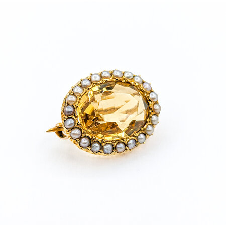 Brooch 14x11mm Oval Citrine Seed Pearls 15ky 20x16mm 223090044