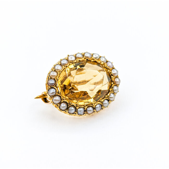 Brooch 14x11mm Oval Citrine Seed Pearls 15ky 20x16mm 223090044