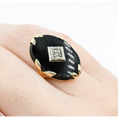 Ring Vintage .10ct Round Diamond 21x15mm Onyx 10ky Sz6 223090048