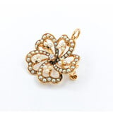  Brooch/Pendant Vintage Clover .06ct Old Mine Diamond Seed Pearls 14ky 21x21mm 223090030