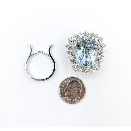 Ring/Pendant Convertible 1.46ctw Round Diamonds 16.02ct Aquamarine 14kw Sz6.25 223100063