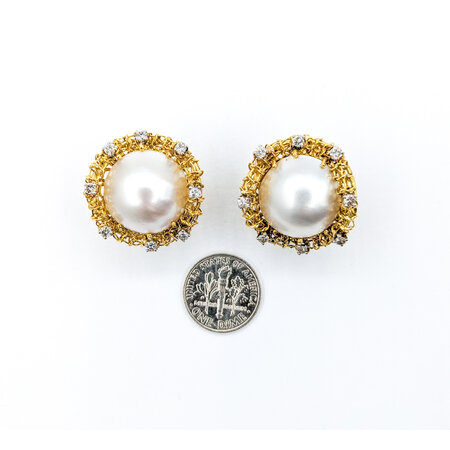 Earrings .80ctw Round Diamonds 17.5mm Pearls 18ky/14k 25.5x23.5mm 223100080