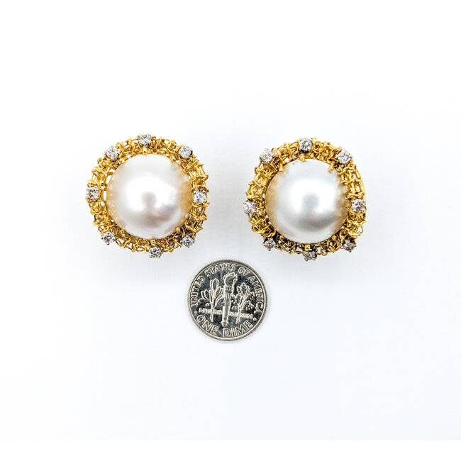 Earrings .80ctw Round Diamonds 17.5mm Pearls 18ky/14k 25.5x23.5mm 223100080