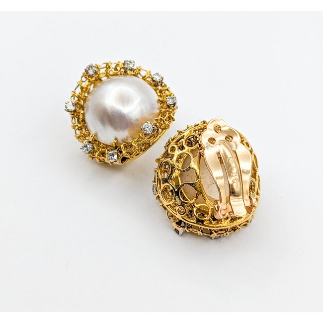 Earrings .80ctw Round Diamonds 17.5mm Pearls 18ky/14k 25.5x23.5mm 223100080