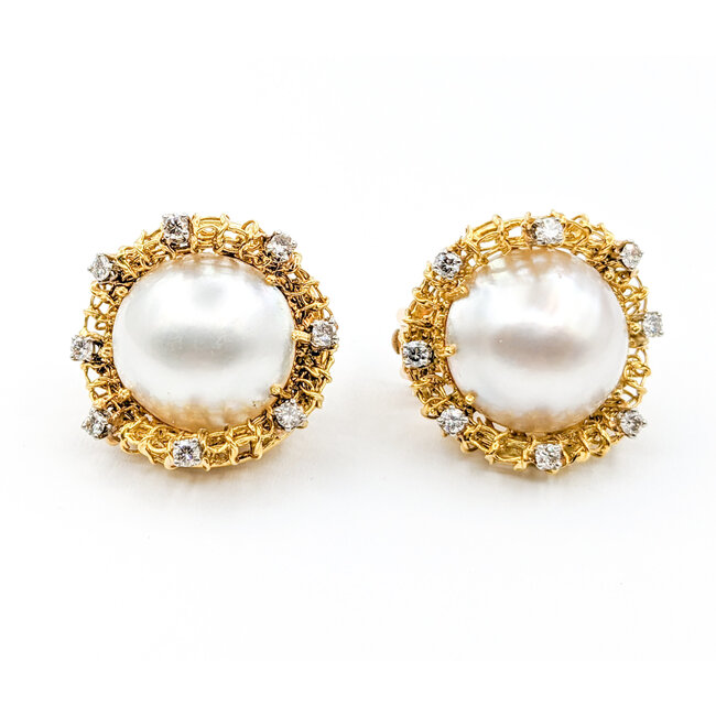 Earrings .80ctw Round Diamonds 17.5mm Pearls 18ky/14k 25.5x23.5mm 223100080