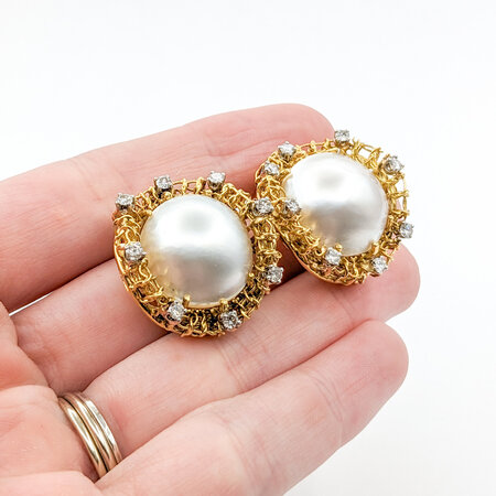 Earrings .80ctw Round Diamonds 17.5mm Pearls 18ky/14k 25.5x23.5mm 223100080