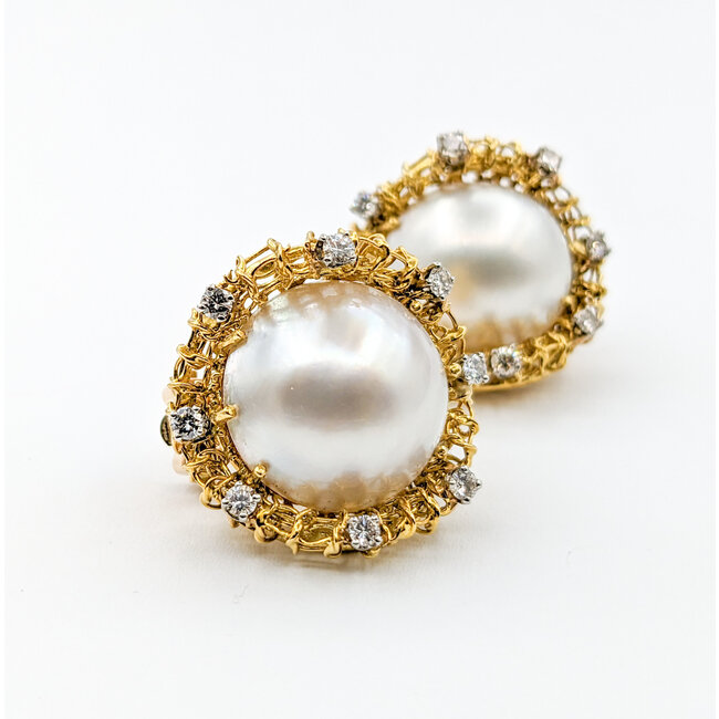 Earrings .80ctw Round Diamonds 17.5mm Pearls 18ky/14k 25.5x23.5mm 223100080