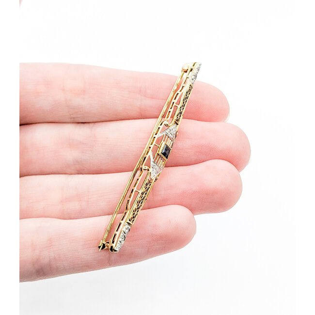 Brooch Antique 3mm Lab Sapphire 14ktt 60x6.8mm 223100090