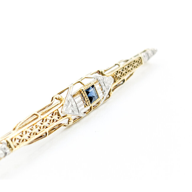 Brooch Antique 3mm Lab Sapphire 14ktt 60x6.8mm 223100090