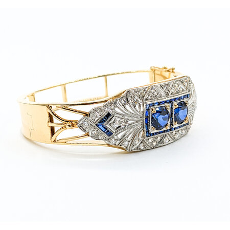 Bracelet Vintage 1.00ctw Old Mine Cut Diamonds 3ctw Lab Sapphires Plat/14ky 6" 223100003