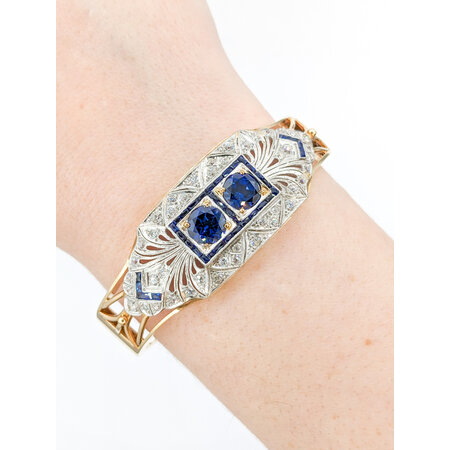 Bracelet Vintage 1.00ctw Old Mine Cut Diamonds 3ctw Lab Sapphires Plat/14ky 6" 223100003