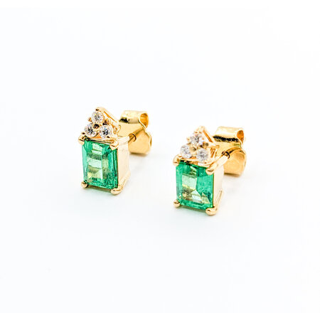 Earrings .12ctw Diamonds 1.59ctw Colombian Emeralds 18ky 11x6mm 223080052