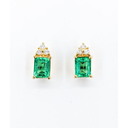 Earrings .12ctw Diamonds 1.59ctw Colombian Emeralds 18ky 11x6mm 223080052