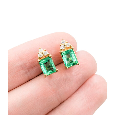 Earrings .12ctw Diamonds 1.59ctw Colombian Emeralds 18ky 11x6mm 223080052