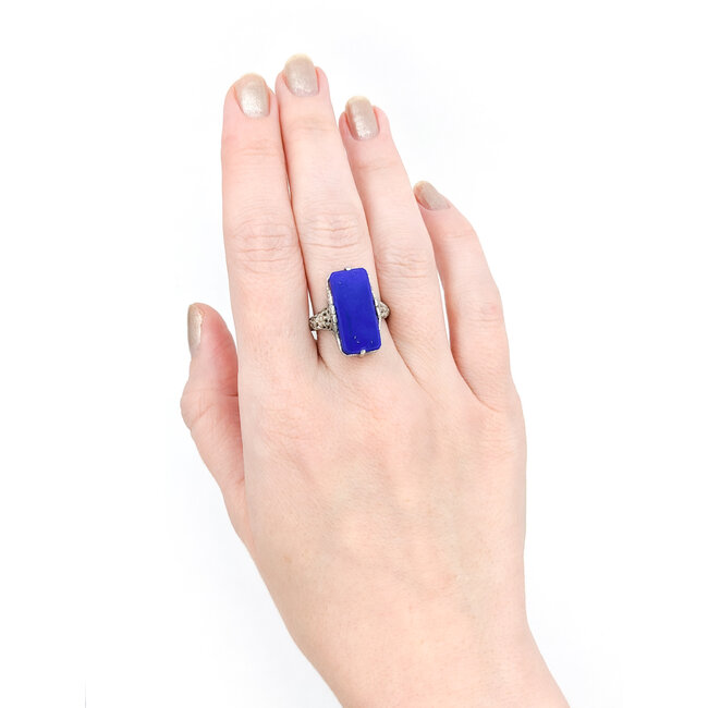 Ring Vintage 19.5x9mm Lapis 14kw Sz8 223100134