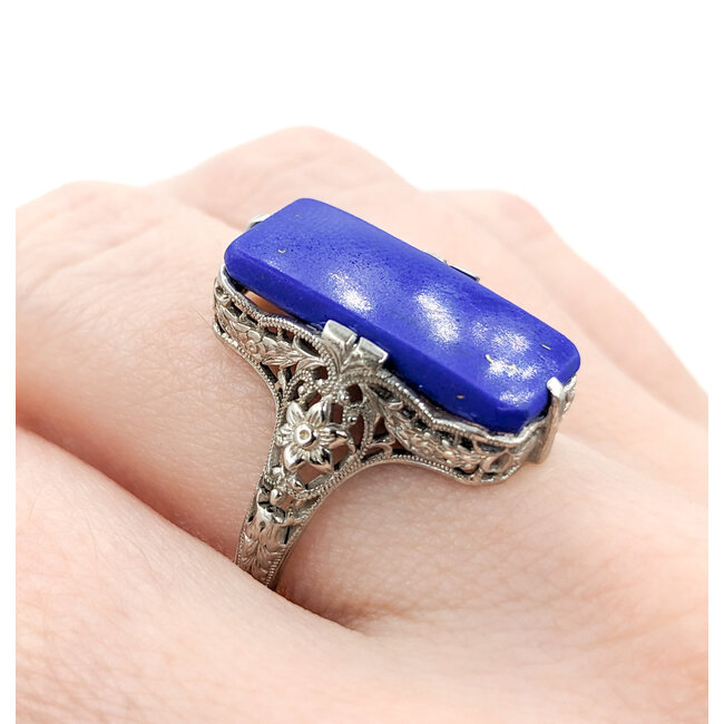 Ring Vintage 19.5x9mm Lapis 14kw Sz8 223100134