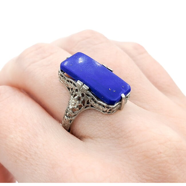 Ring Vintage 19.5x9mm Lapis 14kw Sz8 223100134