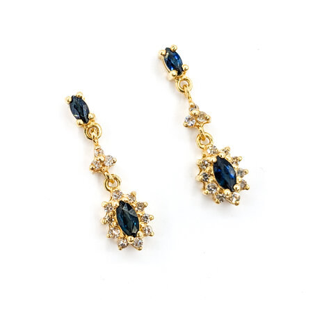 Earrings Dangle .20ctw Single Cut Diamonds .20ctw Sapphires 14ky 22x6.5mm 223100166