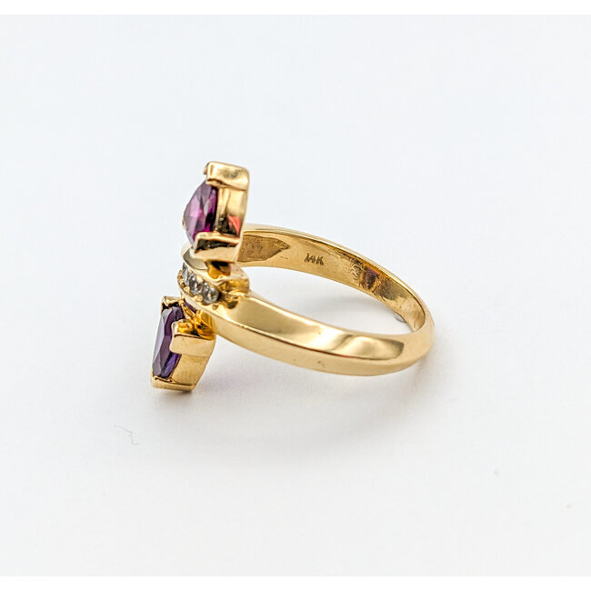 Ring .10ctw Round Diamonds 6mm Trillion Amethyst/Garnet 14ky Sz7 223040053