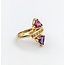 Ring .10ctw Round Diamonds 6mm Trillion Amethyst/Garnet 14ky Sz7 223040053