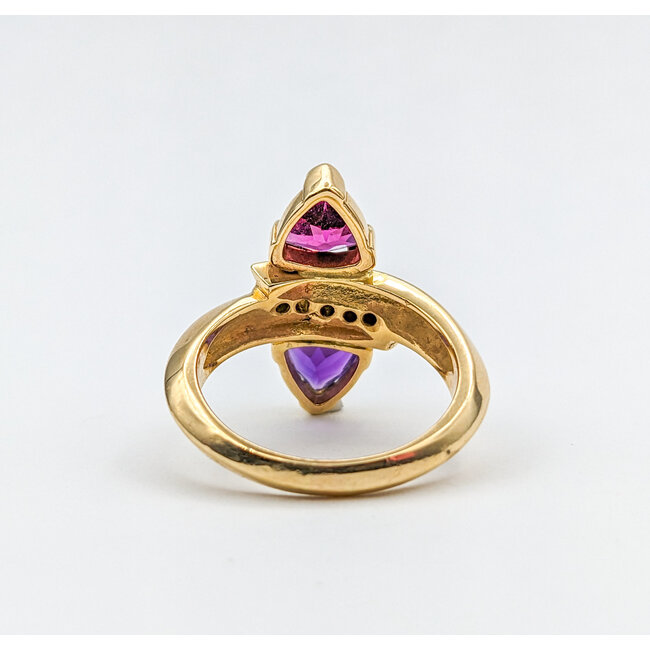 Ring .10ctw Round Diamonds 6mm Trillion Amethyst/Garnet 14ky Sz7 223040053