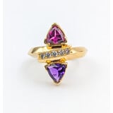  Ring .10ctw Round Diamonds 6mm Trillion Amethyst/Garnet 14ky Sz7 223040053