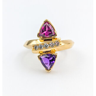 Ring .10ctw Round Diamonds 6mm Trillion Amethyst/Garnet 14ky Sz7 223040053