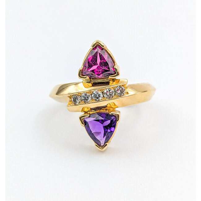 Ring .10ctw Round Diamonds 6mm Trillion Amethyst/Garnet 14ky Sz7 223040053