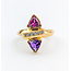 Ring .10ctw Round Diamonds 6mm Trillion Amethyst/Garnet 14ky Sz7 223040053