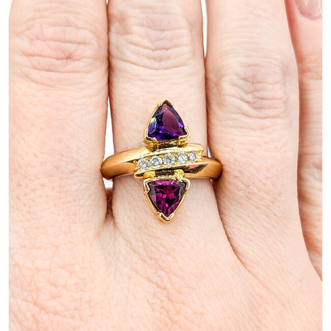 Ring .10ctw Round Diamonds 6mm Trillion Amethyst/Garnet 14ky Sz7 223040053