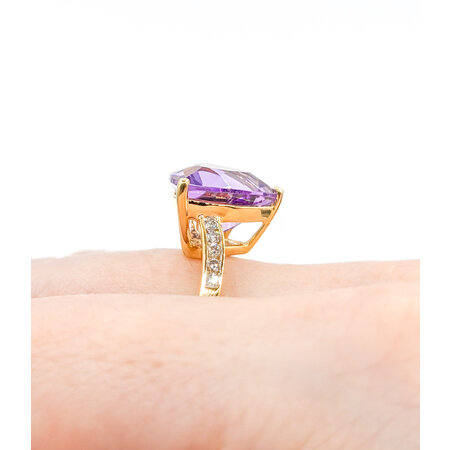 Ring .15ctw Round Diamonds 12mm Amethyst 14ky Sz7.25 223060049