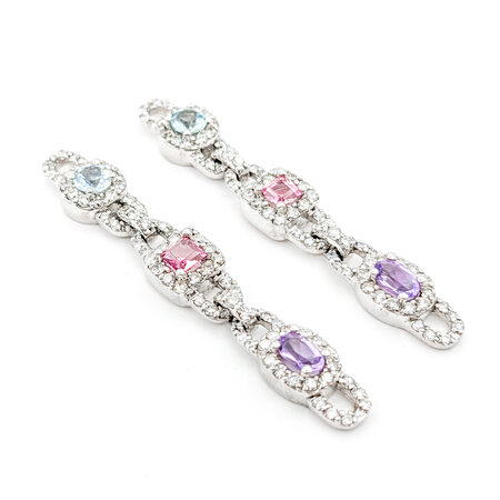 Earrings 1.55ctw Diamond Diamond 1.5ctw Aquamarine & Pink Tourmaline & Amethyst 14kw 620070015