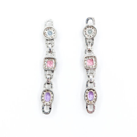 Earrings 1.55ctw Diamond 1.5ctw Aquamarine & Pink Tourmaline & Amethyst 14kw 620070015