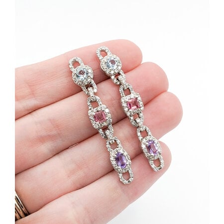 Earrings 1.55ctw Diamond 1.5ctw Aquamarine & Pink Tourmaline & Amethyst 14kw 620070015