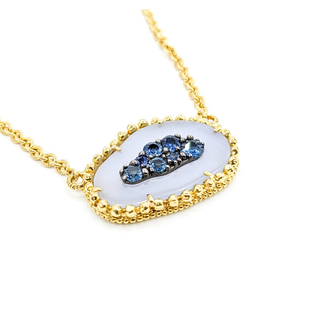 Necklace Judith Ripka  .35ctw Sapphire Chalcedony Slice 18ky 17" 222110035