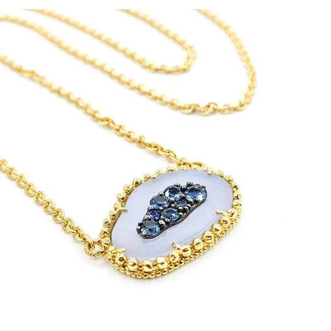 Necklace Judith Ripka  .35ctw Sapphire Chalcedony Slice 18ky 17" 222110035