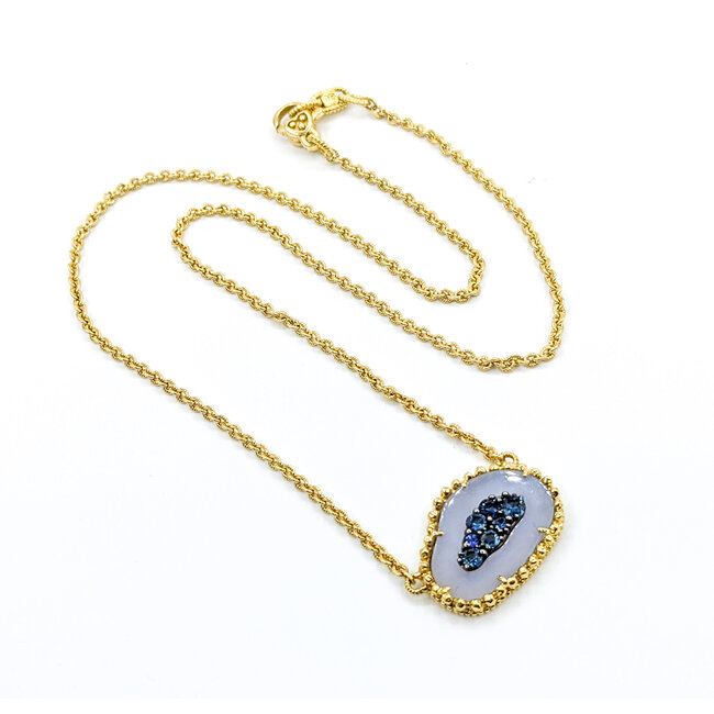 Necklace Judith Ripka  .35ctw Sapphire Chalcedony Slice 18ky 17" 222110035