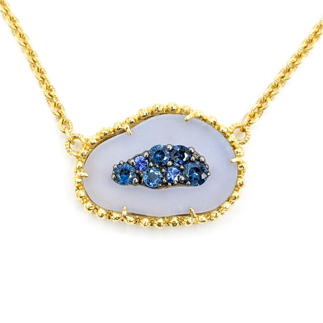 Necklace Judith Ripka  .35ctw Sapphire Chalcedony Slice 18ky 17" 222110035