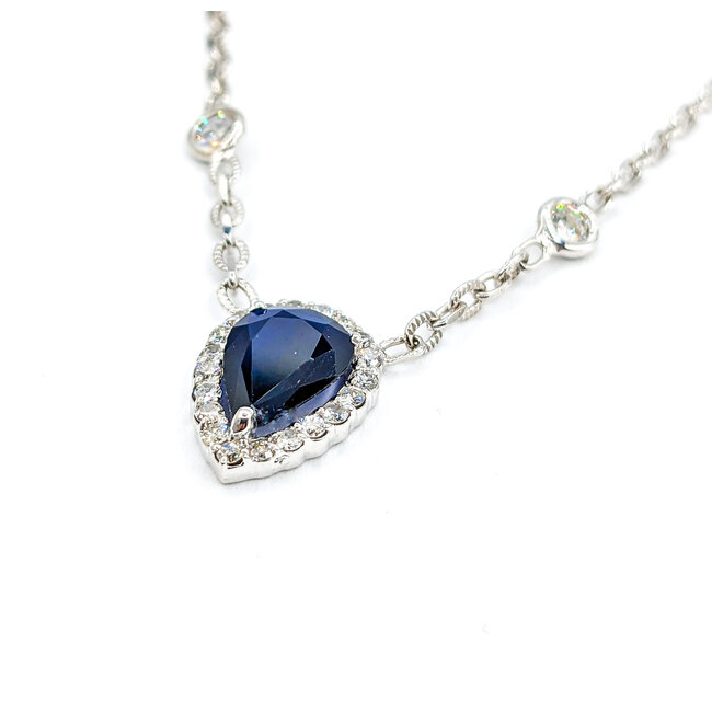 Necklace .59ctw Round Diamonds 1.30ct Sapphire 14kw 18" 223030019