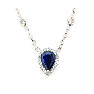 Necklace .59ctw Round Diamonds 1.30ct Sapphire 14kw 18" 223030019